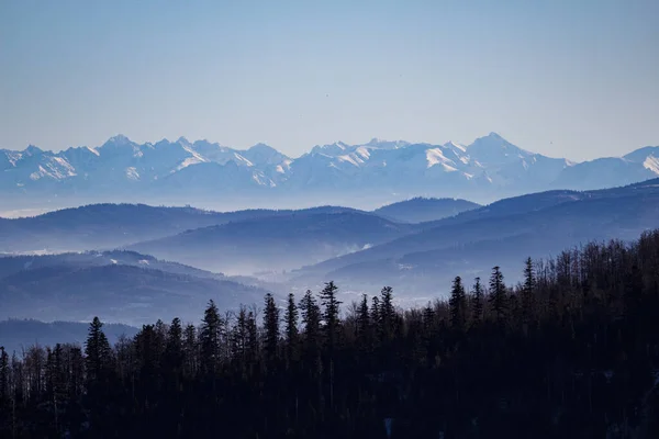 Vista Invierno Las Montañas Eslovacas Polacas Tatra Desde Las Montañas —  Fotos de Stock