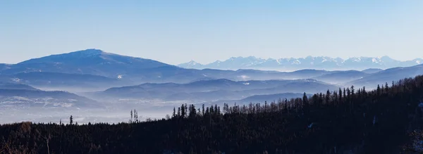 Vista Invernale Delle Montagne Slovacche Polacche Dei Tatra Babia Gora — Foto Stock