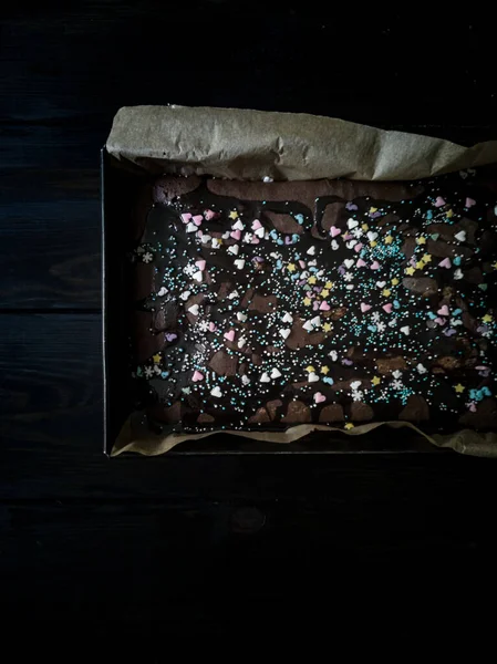 Brownie Ciasto Czekoladowe Ciemnym Tabl — Zdjęcie stockowe