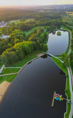 Public park called Lewityn in Pabianice City - view from drone