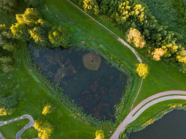 Public park called Lewityn in Pabianice City - view from drone