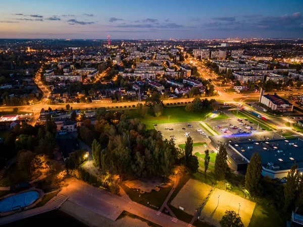 Vue Nuit Pabianice Depuis Drone — Photo