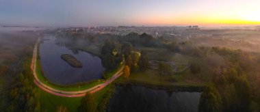 Public park called Lewityn in Pabianice City - view from drone