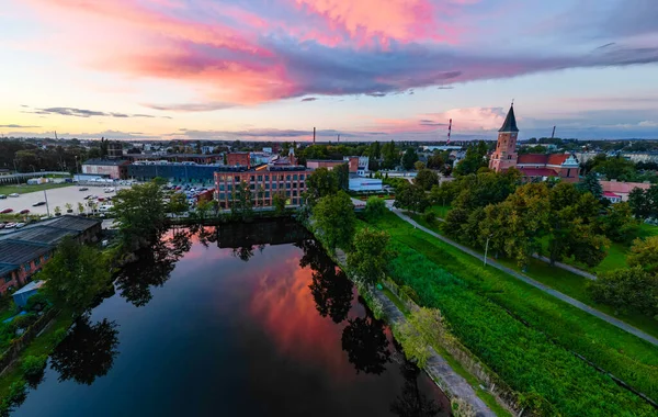 Pohled Město Pabianice Dronu Při Západu Slunce — Stock fotografie