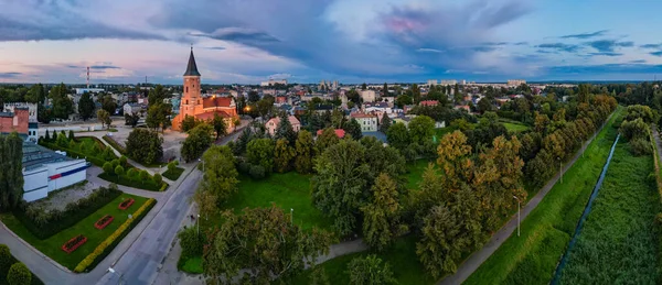 Widok Miasto Pabianice Drona Zachodzie Słońca — Zdjęcie stockowe