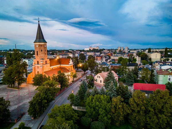 Widok Miasto Pabianice Drona Zachodzie Słońca — Zdjęcie stockowe