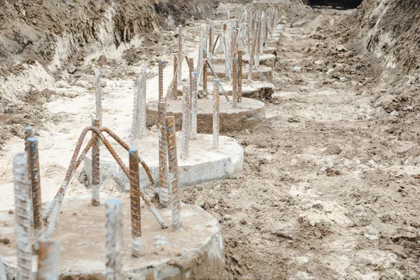Pile Foundation Completed Pile Cap Pile Heads Reinforced Concrete Piles — стоковое фото