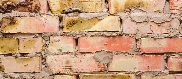 Alte Backsteinmauer Banner Hintergrund Textur Struktur Panorama Alter Bruchsteine Zementfugen — Stockfoto