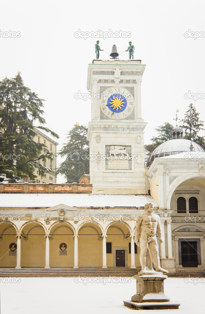 tower of Udine with snow - vertical
