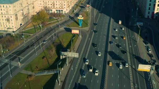 Moscow Listopada 2021 Widok Lotu Ptaka Ulicę Miejską Samochodowymi Drogami — Wideo stockowe