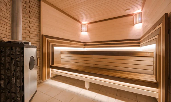 Intérieur Moderne Sauna Bois Avec Éclairage Élégant Chauffage Électrique Photo Images De Stock Libres De Droits
