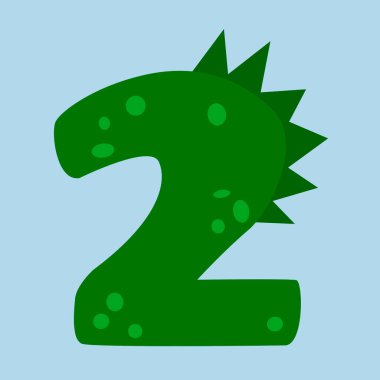 Dinozor stili sayılar, yeşil, sivri uçlu, tatiller için, vektör çizimi