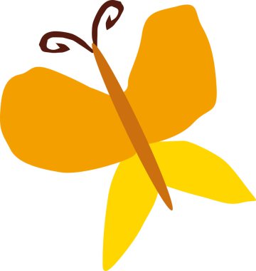 Sarı kelebek, böcek, basit vektör çizimi, beyaz arkaplanda izole et,