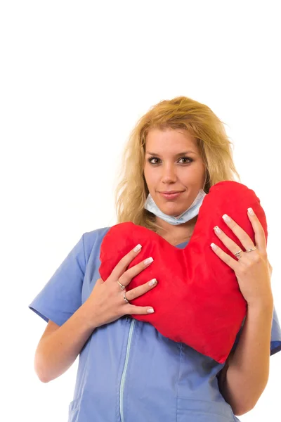 Doctor (woman) with big heart — Stock Photo, Image
