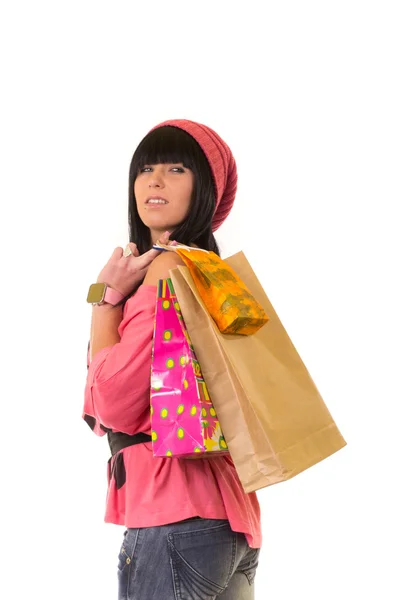 Muchacha joven atractiva con bolsas de compras — Foto de Stock