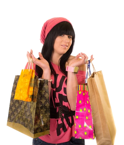 Attrayant jeune fille avec des sacs à provisions — Photo
