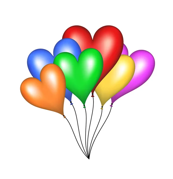 Globos voladores en forma de corazón — Vector de stock