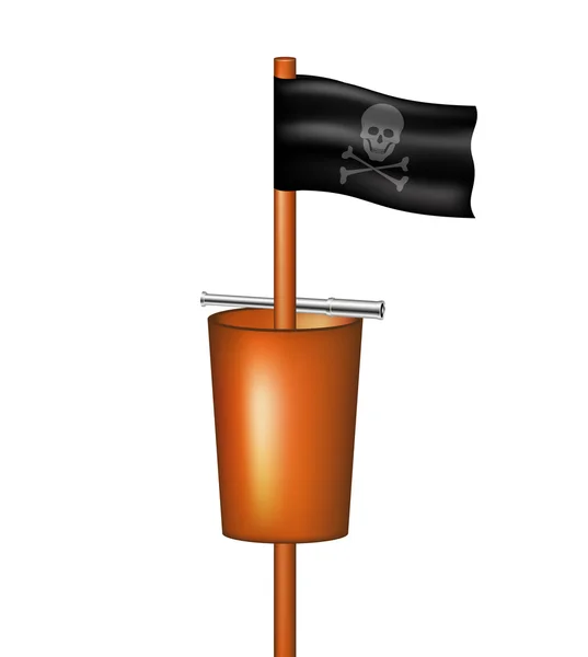 Bandeira pirata com uma cesta e um vidro espião (observação ) — Vetor de Stock