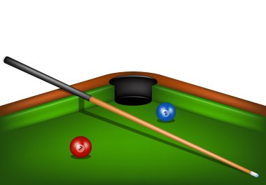 Bilardo masası ile cue Bilardo ve bilardo topları