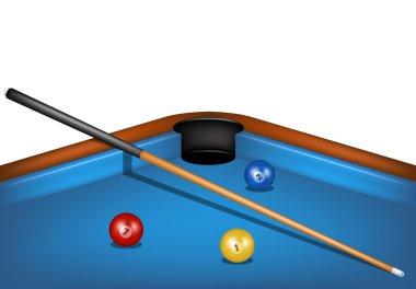 Bilardo masası ile cue Bilardo ve bilardo topları