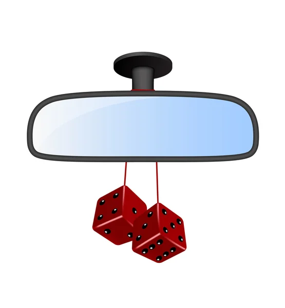 Auto spiegel met paar rode dobbelstenen — Stockvector