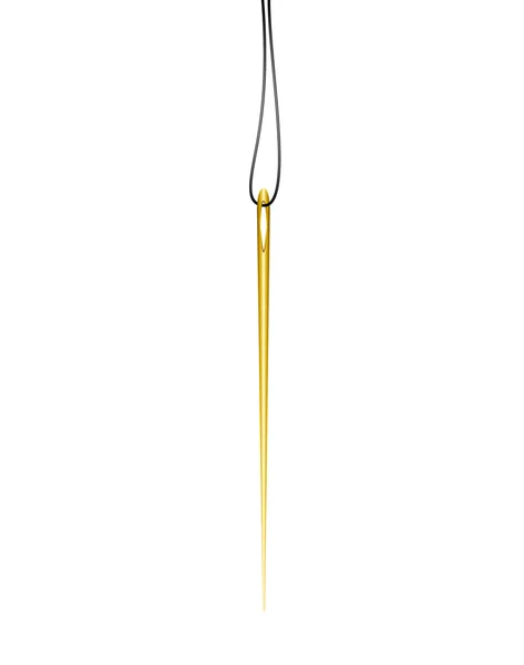 Golden needle hanging on a thread — Stock Vector