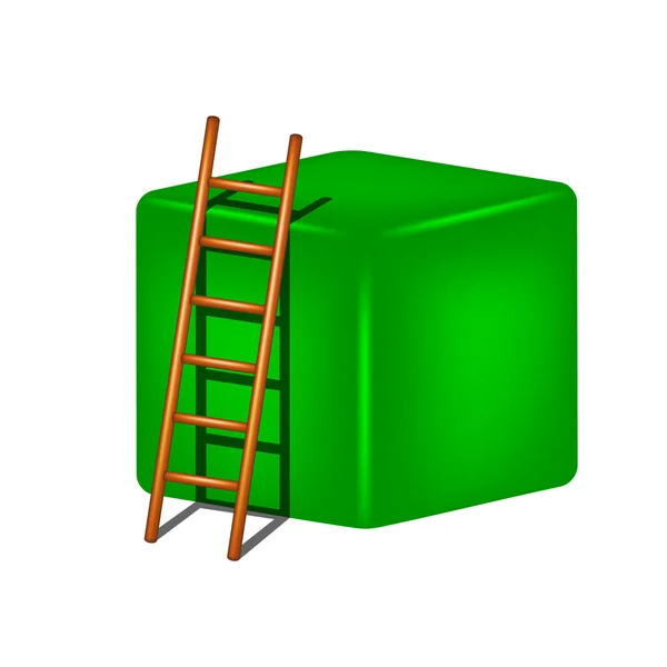 Yeşil küp ve Ahşap merdiven — Stok Vektör