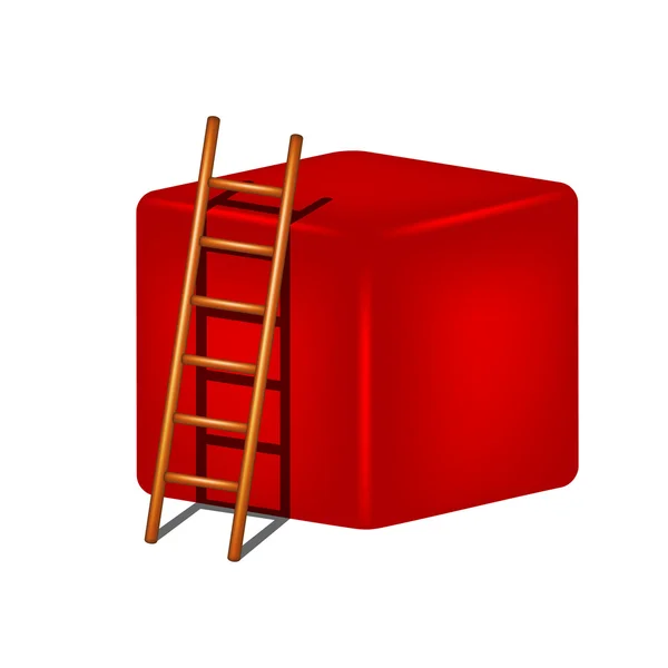 赤い立方体および木製のはしご — ストックベクタ