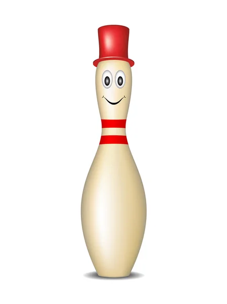 Bowlingnadel mit lächelndem Gesicht und rotem Hut — Stockvektor