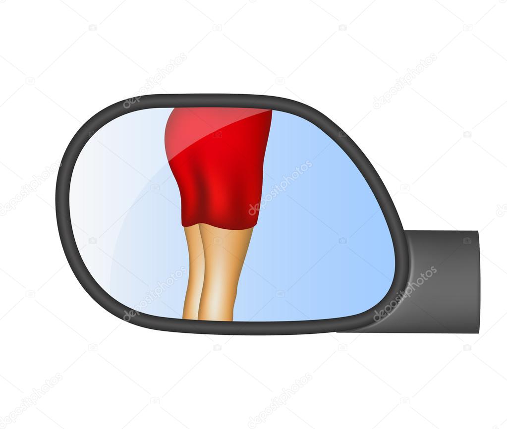 Rear view mirror reflected sexy women legs