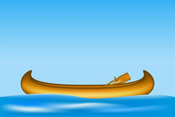 Wooden canoe with paddles floating on water — Stock Vector