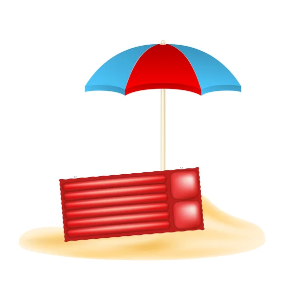 Strandparasol en lucht matras in zand — Stockvector