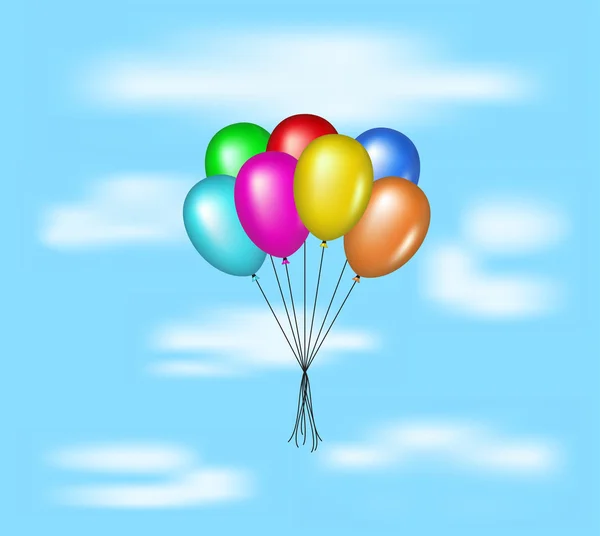 Globos multicolores volando en el cielo azul — Vector de stock