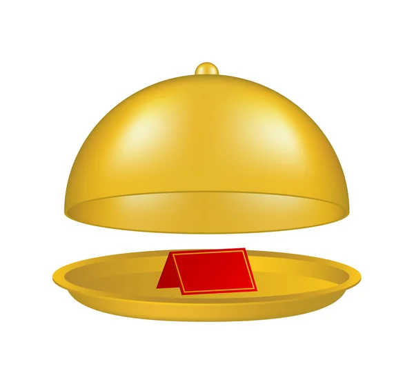 Open golden cloche with blank paper card — Stock vektor