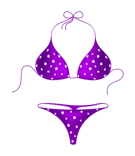 Purpurowe bikini garnitur z białe kropki — Wektor stockowy