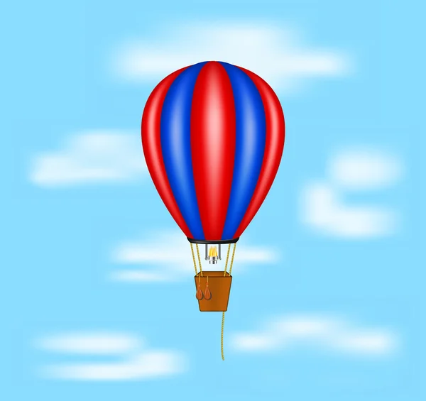 Hete luchtballon vliegen op blauwe hemel — Stockvector
