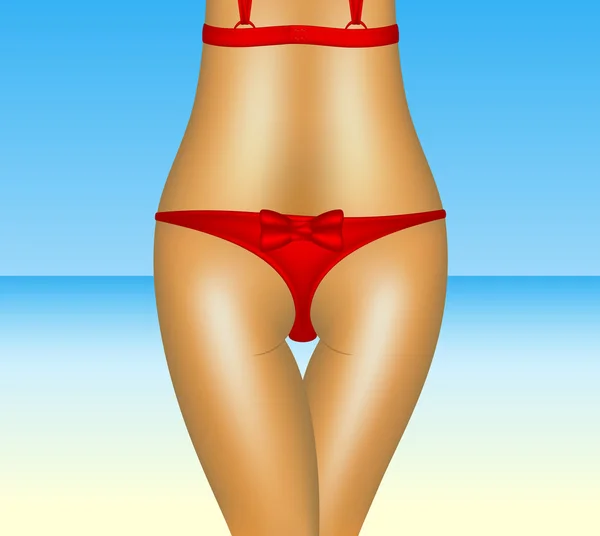 Bikini ve plaj arka planda seksi kadın — Stok Vektör