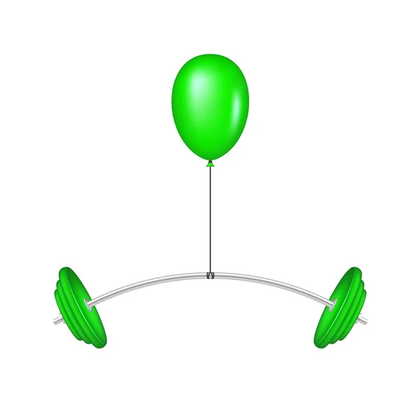 Green balloon lifting a heavy barbell — Stock Vector