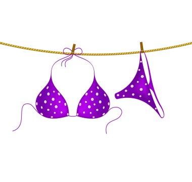 Bikini takım elbise ile beyaz noktalar ipte asılı