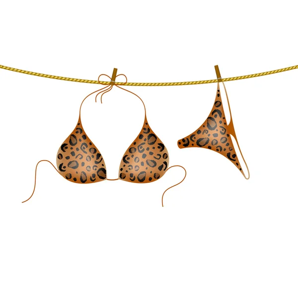 Leopard bikini pak opknoping op touw — Stockvector