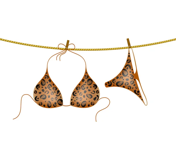 Leopard bikini suit hanging on rope — Stock Vector