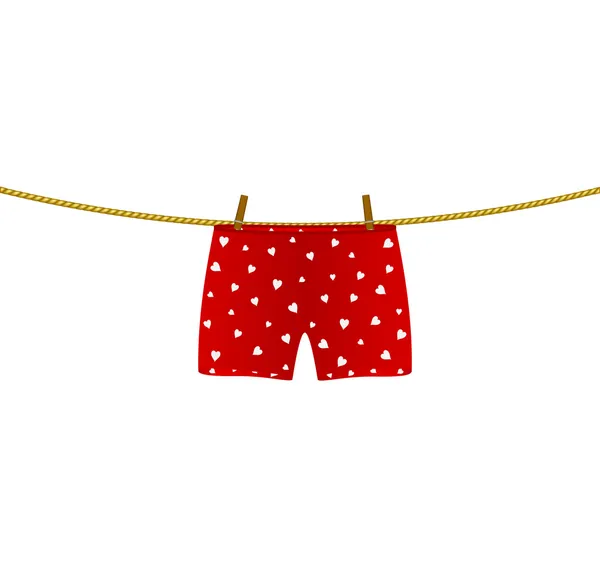 Boxer shorts met witte hart opknoping op touw — Stockvector