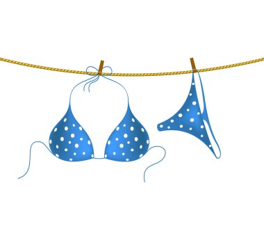 Bikini takım elbise ile beyaz noktalar ipte asılı