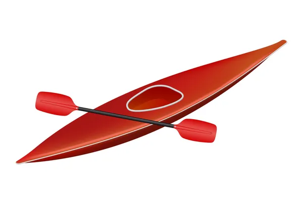 Canoe in red design with paddle — Stock Vector