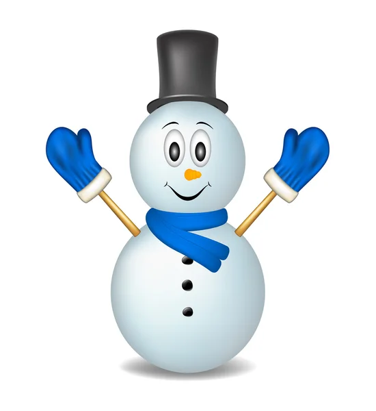 Lachende sneeuwpop dragen wanten, muts en sjaal — Stockvector