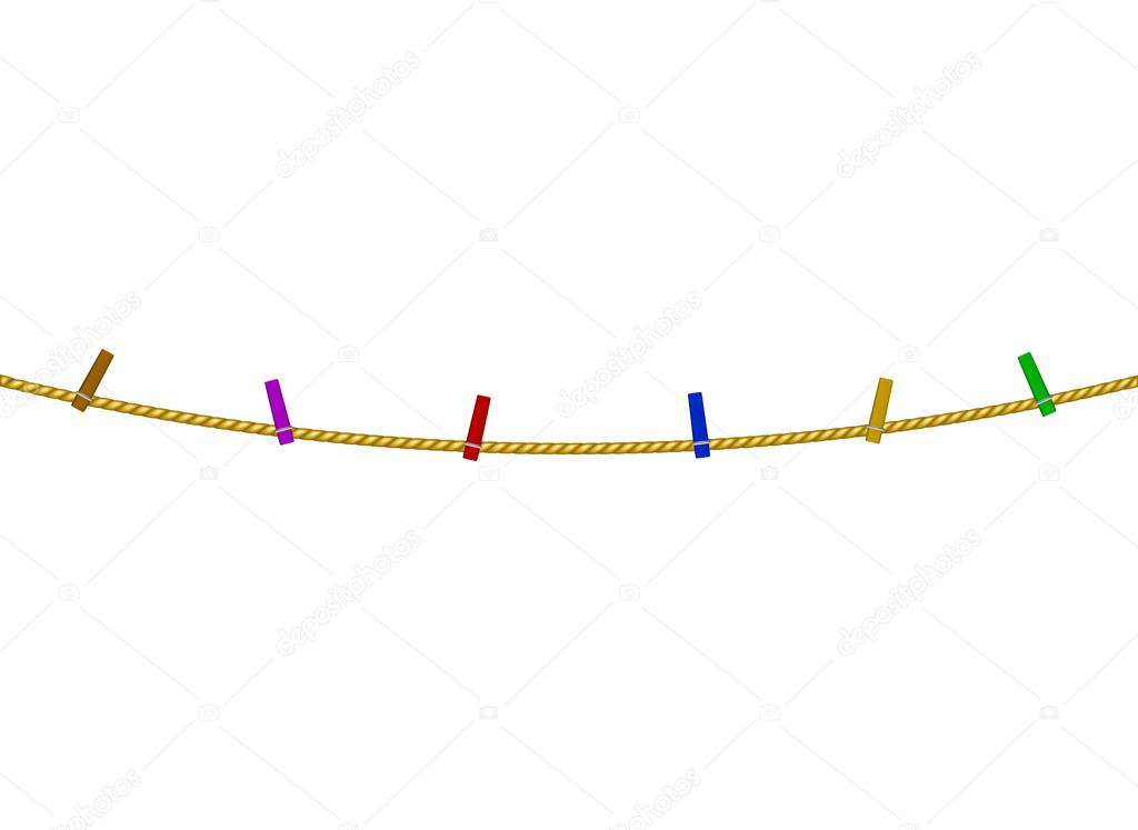 Coloured clothespins on rope