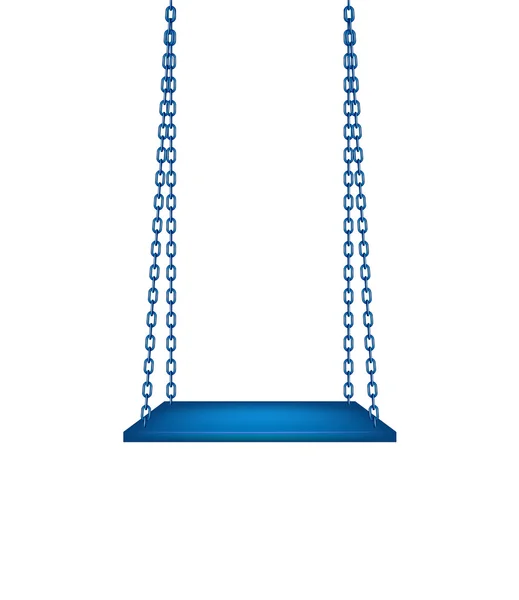 Balanço azul de madeira pendurado em correntes azuis — Vetor de Stock