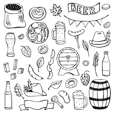 Doodle, Oktoberfes için hazır. Web tasarımı için Doodle ögesi, kırtasiye, poster, broşür, logo