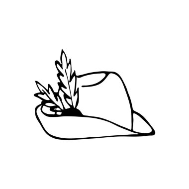 Tyrolean Oktoberfest Şapka - Trachten Kulübesi. Web tasarımı için el çizimi ögesi, kırtasiye, poster, broşür, logo