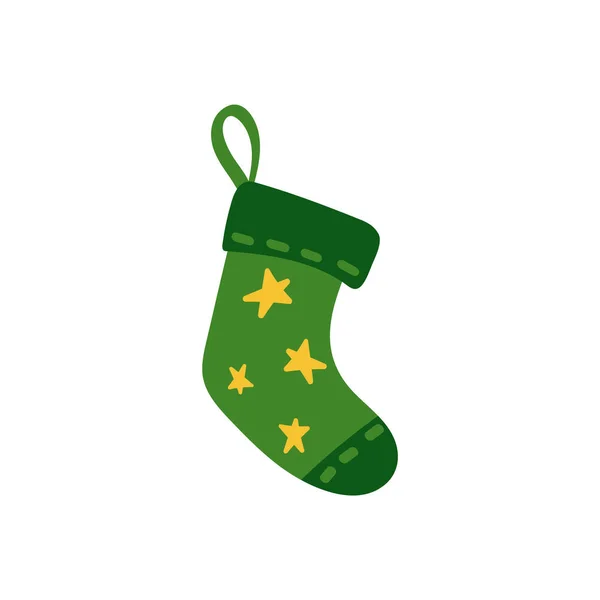 Zöld Karácsonyi Zokni Ajándékok Firka Stílusban Aranyos Vektor Illusztráció Nyaralás — Stock Vector